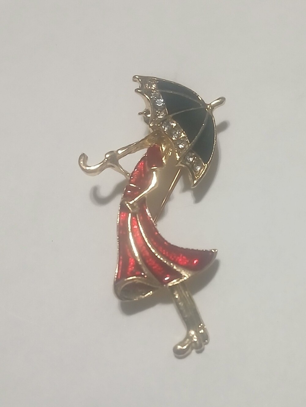 Lady & Umbrella CZ Brooch